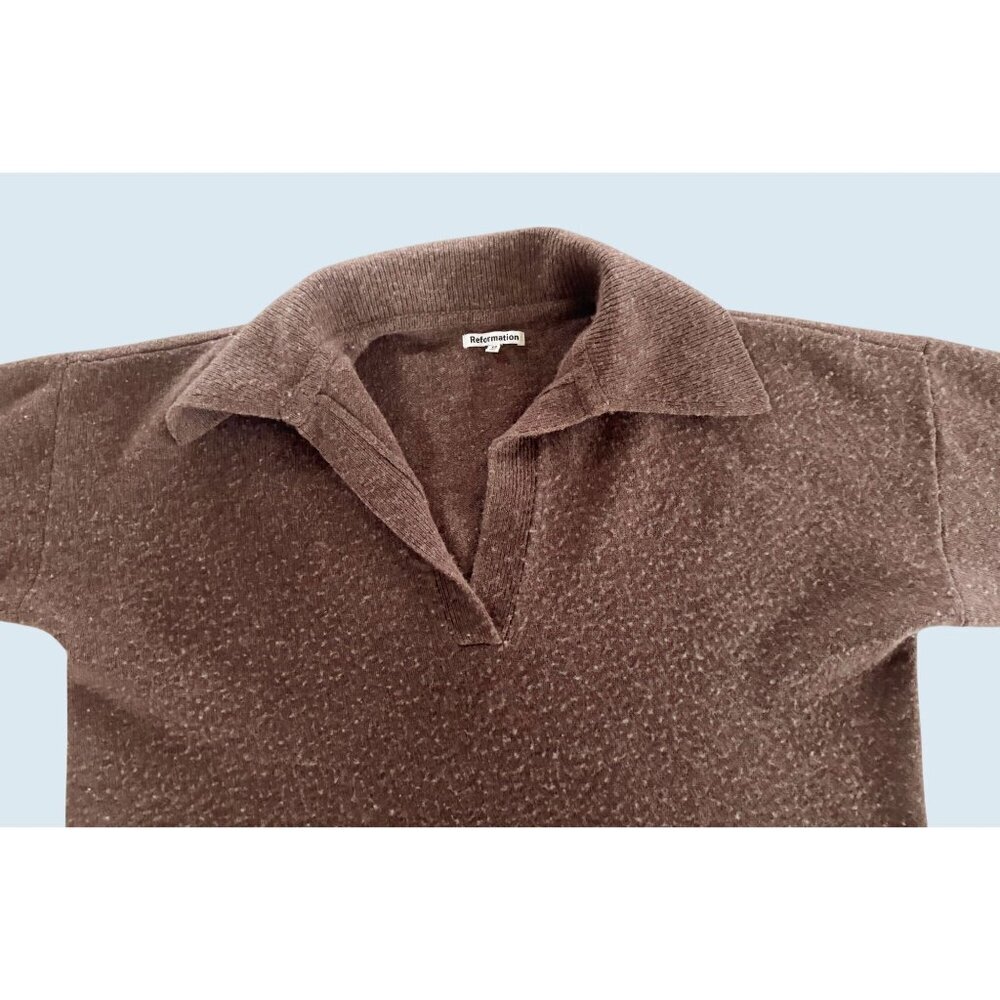 REFORMATION Otto Regenerative Wool Brown Polo Pullover Sweater Sz XS - Picture 4 of 8